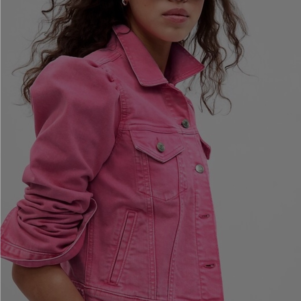 GAP x Barbie Pink Jean Jacket Puff Sleeves XL